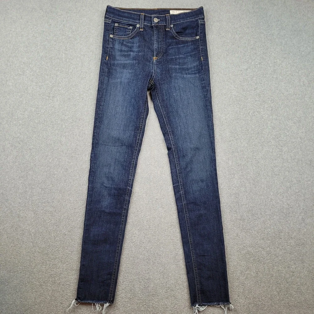 Rag &‎ Bone 10 Inch Ankle Skinny Jeans Womens 24x27 Blue Mad River Raw Hem